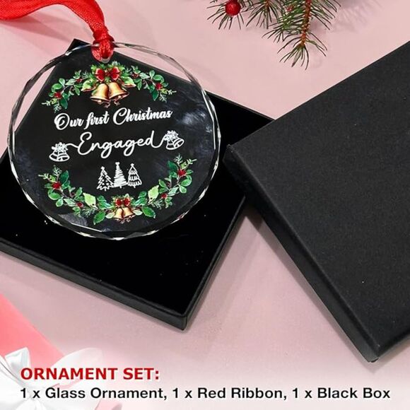 Our First Christmas Engaged Crystal Glass Ornament - Picture 3 of 3